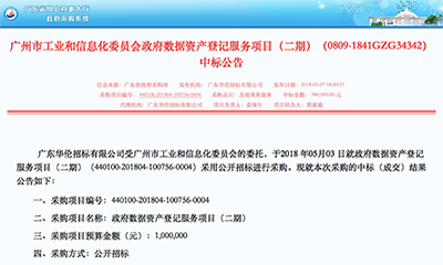 國脈中標廣州政府數(shù)據資產登記項目（二期）